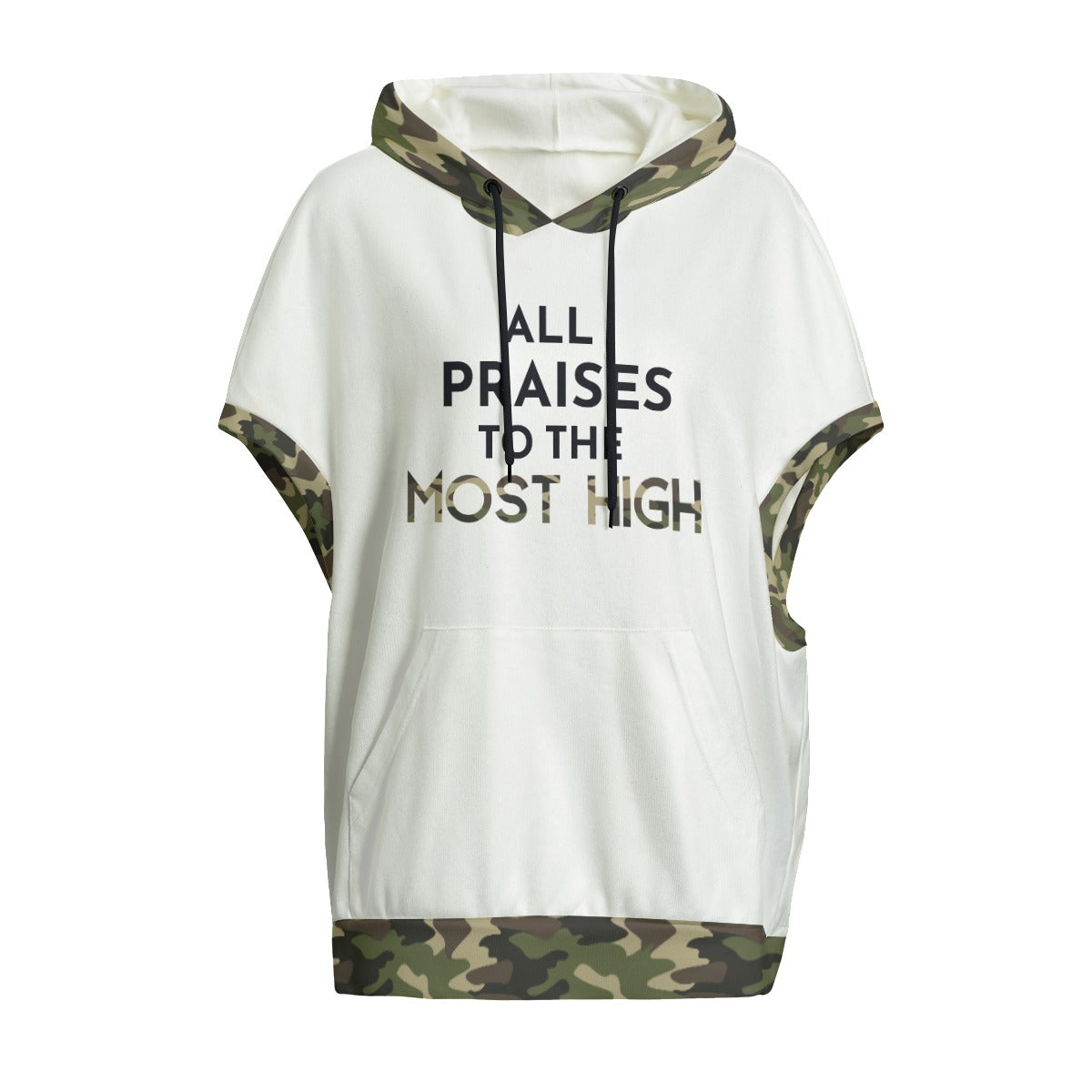ALL PRAISES TO THE MOST HIGH Camouflage Print Sleeveless Cloak Hoodie With Pockets - WearYnobe