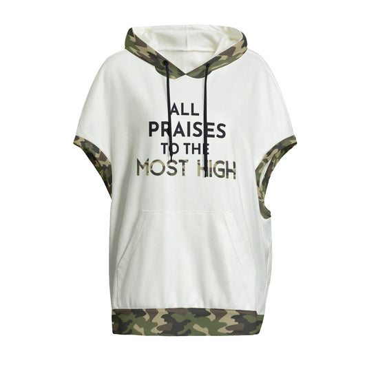 ALL PRAISES TO THE MOST HIGH Camouflage Print Sleeveless Cloak Hoodie With Pockets - WearYnobe
