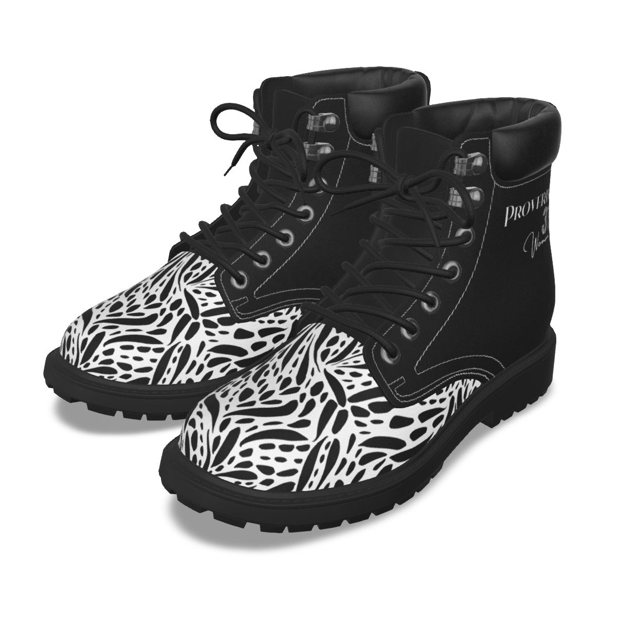 PROVERBS 31 Woman Black White Short Boots - WearYnobe