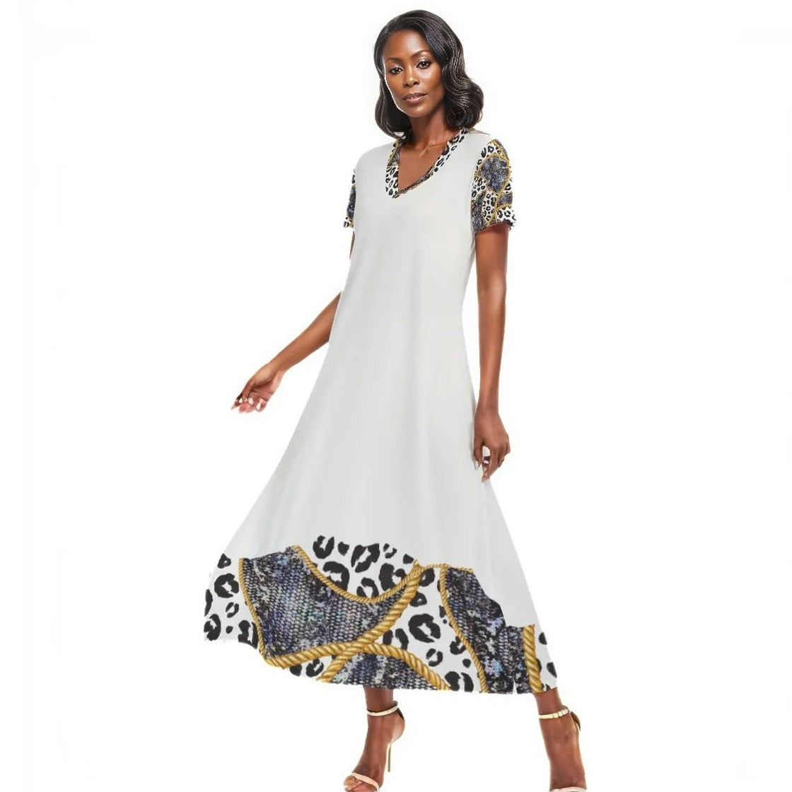 BELIEVE John 3:16 Leopard Snake Chain Print White Dress - WearYnobe