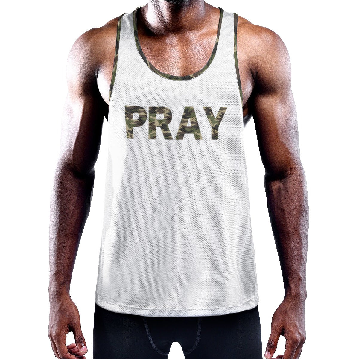 PRAY White / Camouflage Y-Back Muscle Tank Top - WearYnobe