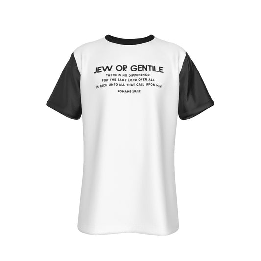 JEW OR GENTILE Romans 10:12 Saved Lives Matter White / Black Sleeve T Shirt - WearYnobe
