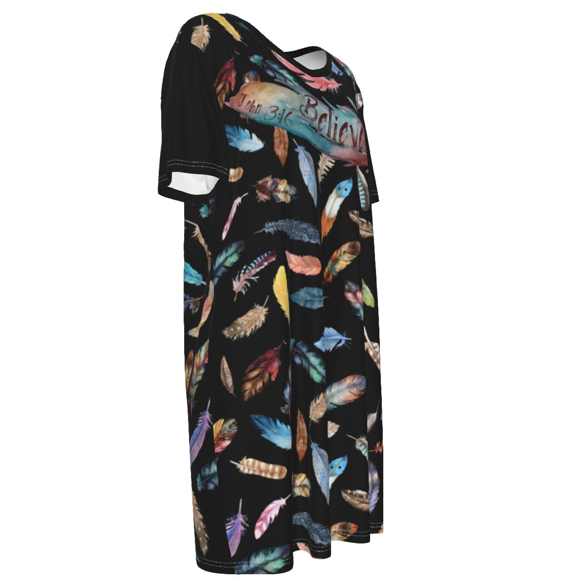 BELIEVE John 3:16 Feather Print Dress - WearYnobe