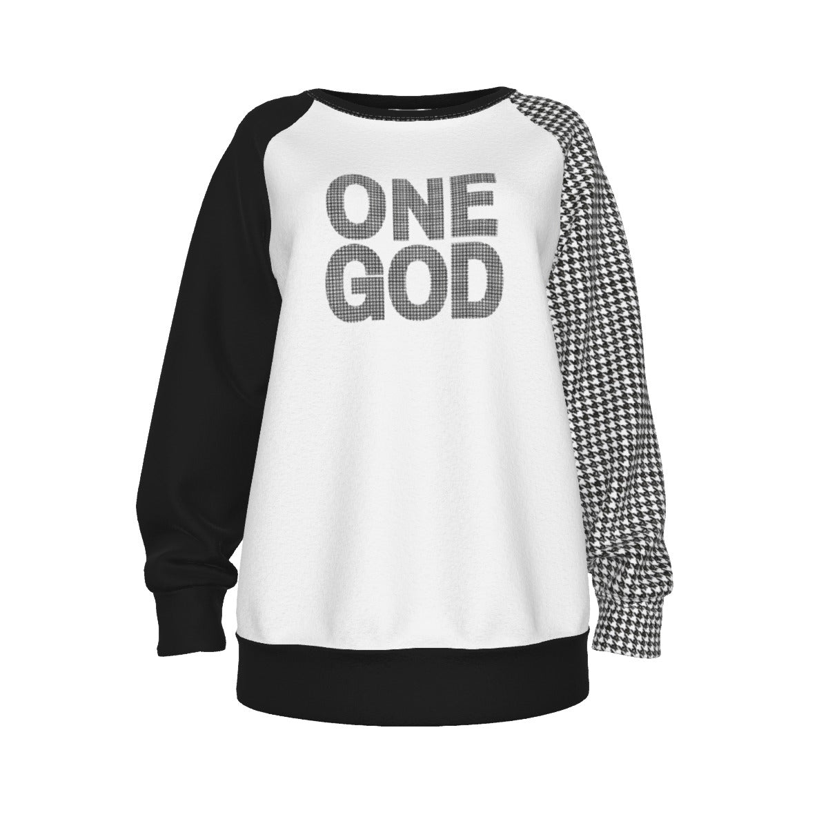 ONE GOD Ephesians 4:6 Houndstooth Long Sleeve  Lightweight Sweatshirt - WearYnobe