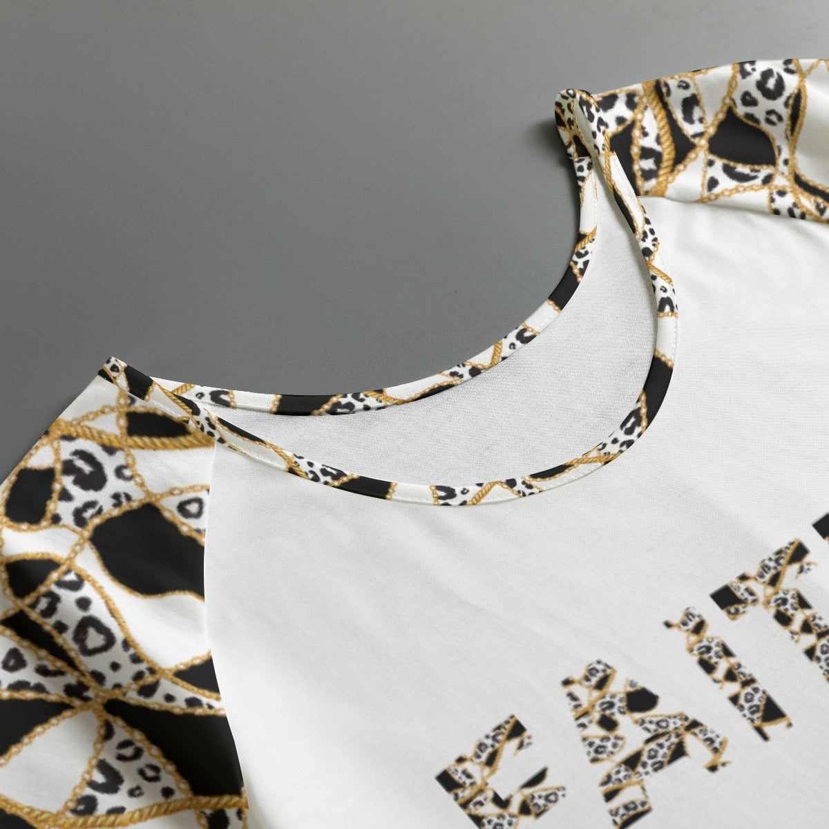 FAITH Black and White Leopard Chain Print Round Neck Shirt - WearYnobe