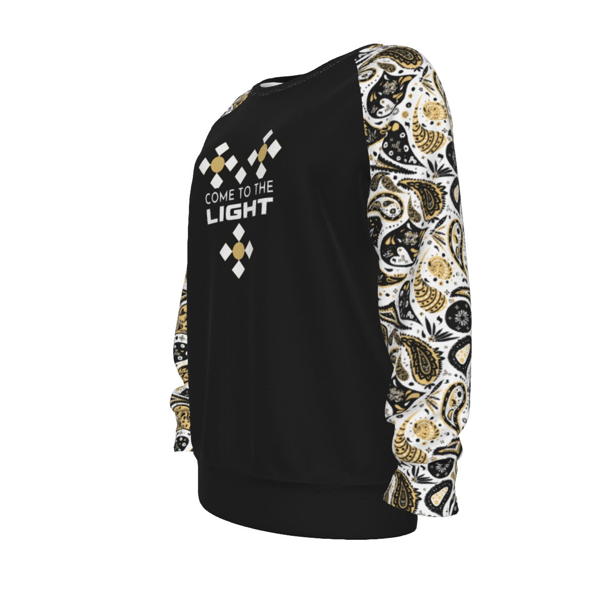 COME TO THE LIGHT Black Paisley Sleeve Sweatshirt - WearYnobe