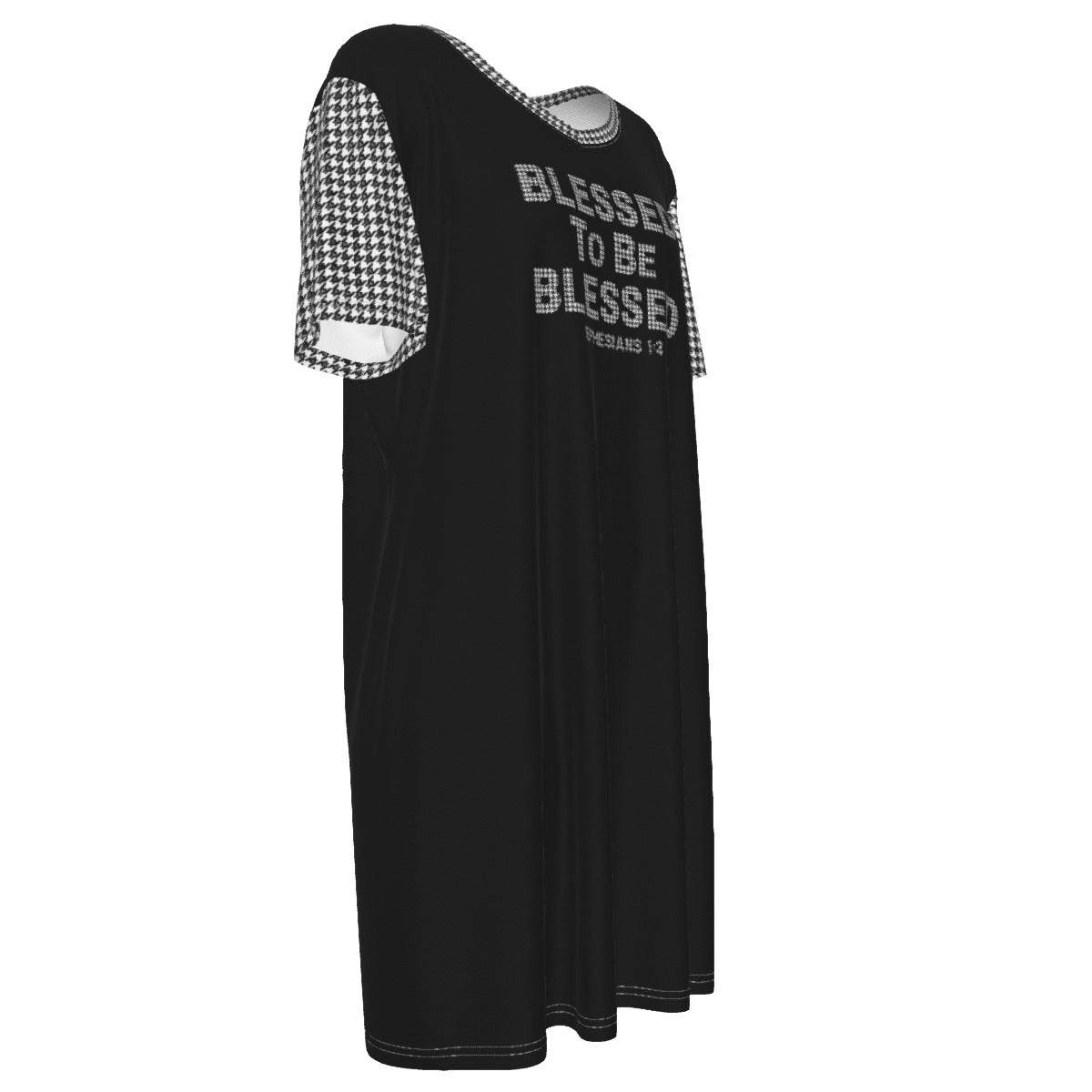 BLESSED TO BE BLESSED Ephesians 1:3 Houndstooth Pattern Cotton Dress - WearYnobe