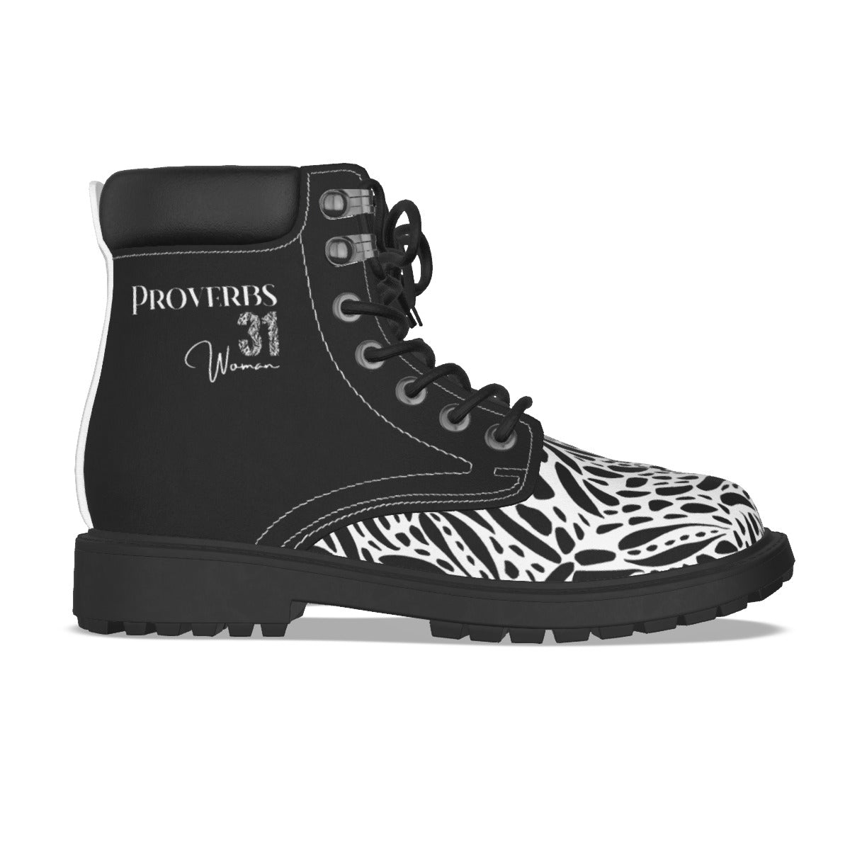 PROVERBS 31 Woman Black White Short Boots - WearYnobe