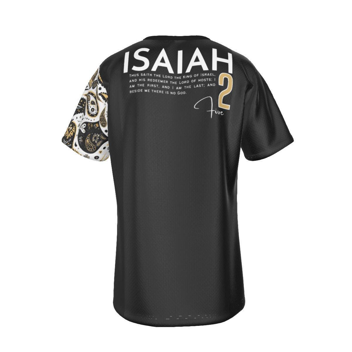 ONE GOD Isaiah 2:5 Scripture Paisley Sleeve Black T Shirt - WearYnobe