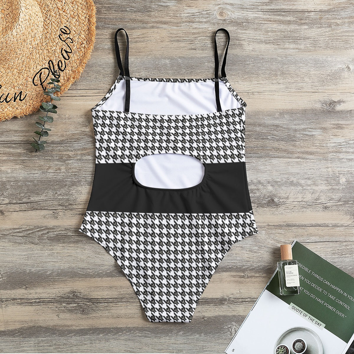 VIRTUOUS Houndstooth Halter Strap Swimsuit - WearYnobe