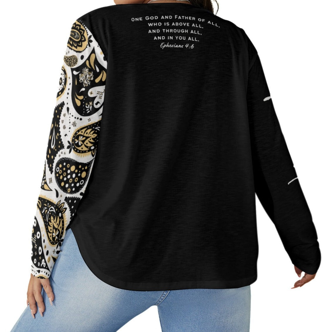 ONE GOD Ephesians 4:6 PLUS Size Paisley Praise Him Long Sleeve Shirt - WearYnobe
