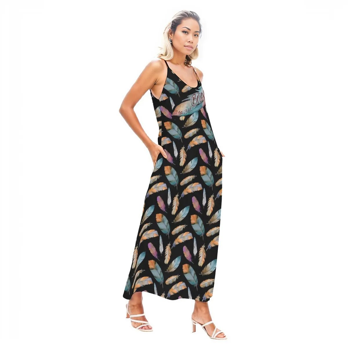 BELIEVE John 3:16 Feather Print Sling Dress - WearYnobe