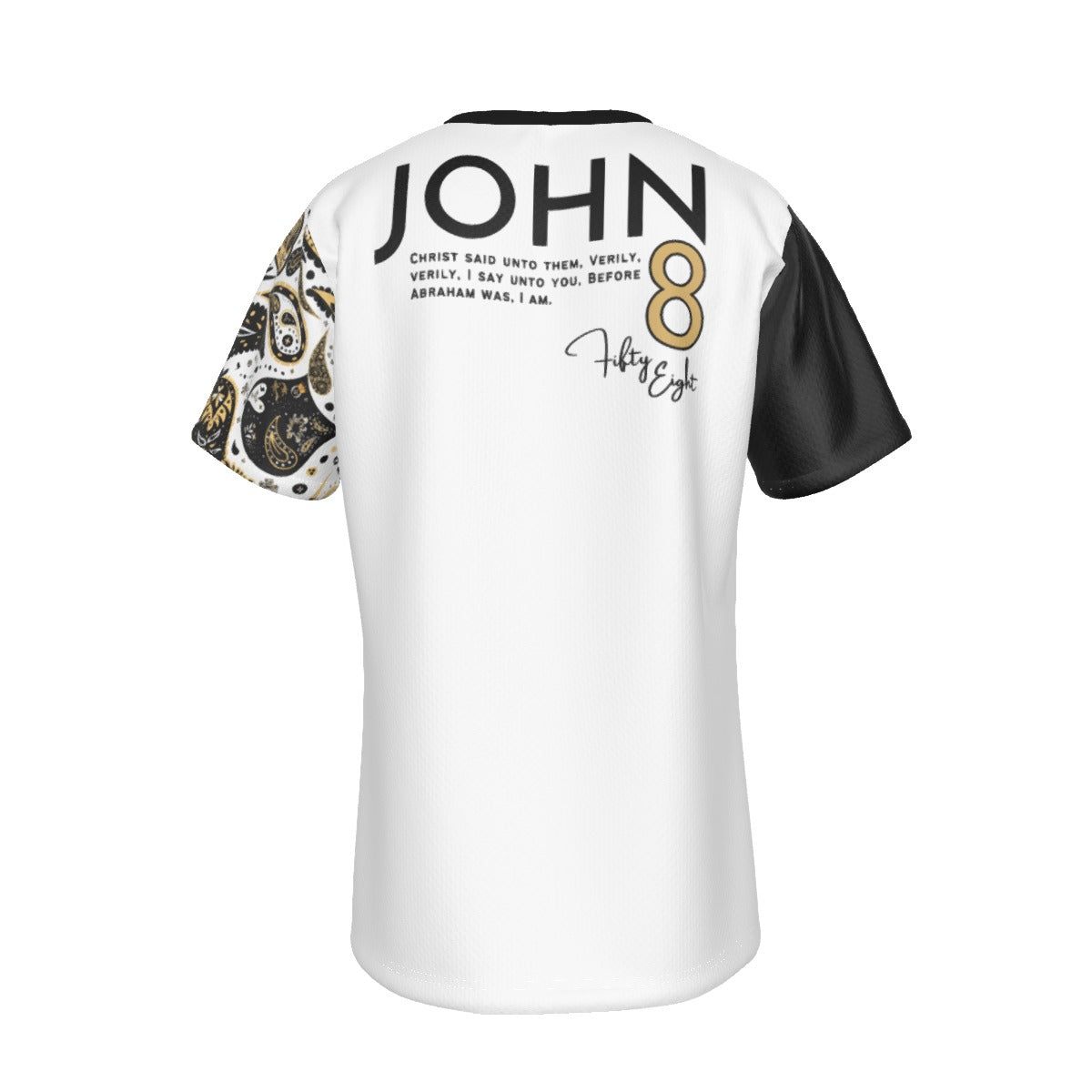 AHAYAH - Before Abraham was, I AM John 8:58 Scripture Paisley Sleeve White Jersey T Shirt - WearYnobe