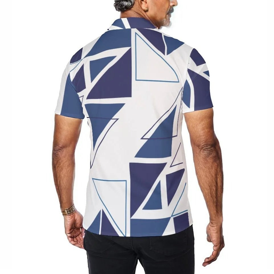 BLESSED Matthew 5:6 Blue Abstract Print Short Sleeve Button Shirt - WearYnobe