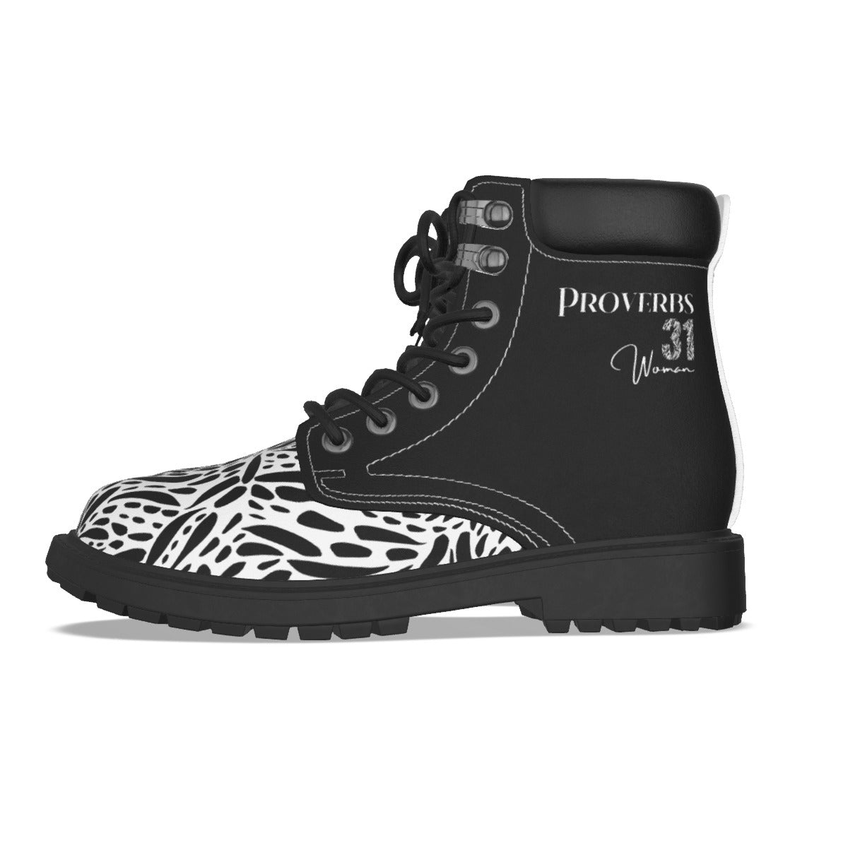 PROVERBS 31 Woman Black White Short Boots - WearYnobe