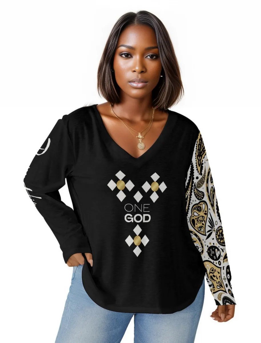ONE GOD Ephesians 4:6 PLUS Size Paisley Praise Him Long Sleeve Shirt - WearYnobe