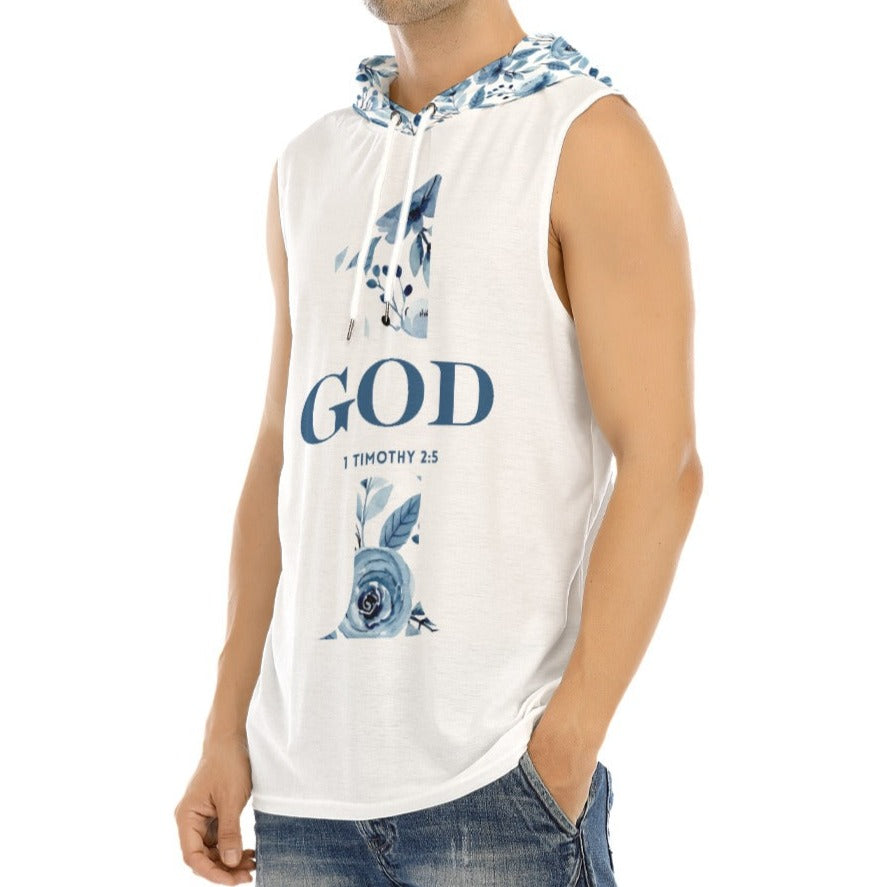 ONE GOD Blue Floral Sleeveless Hoodie Vest - WearYnobe