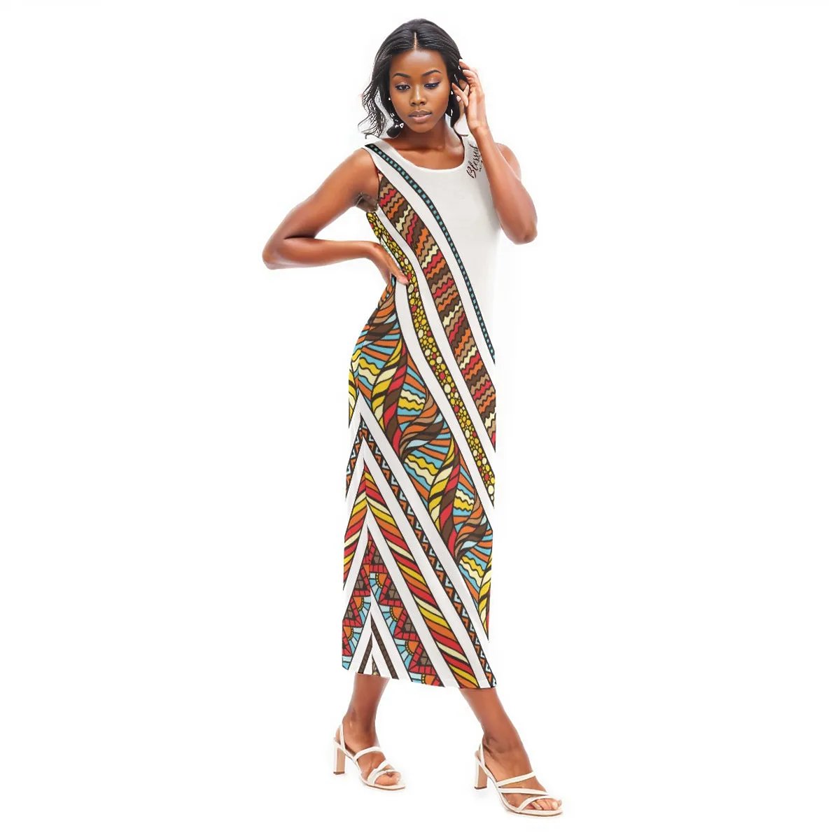BLESSED Multicolor Pattern Tank Top Long Dress