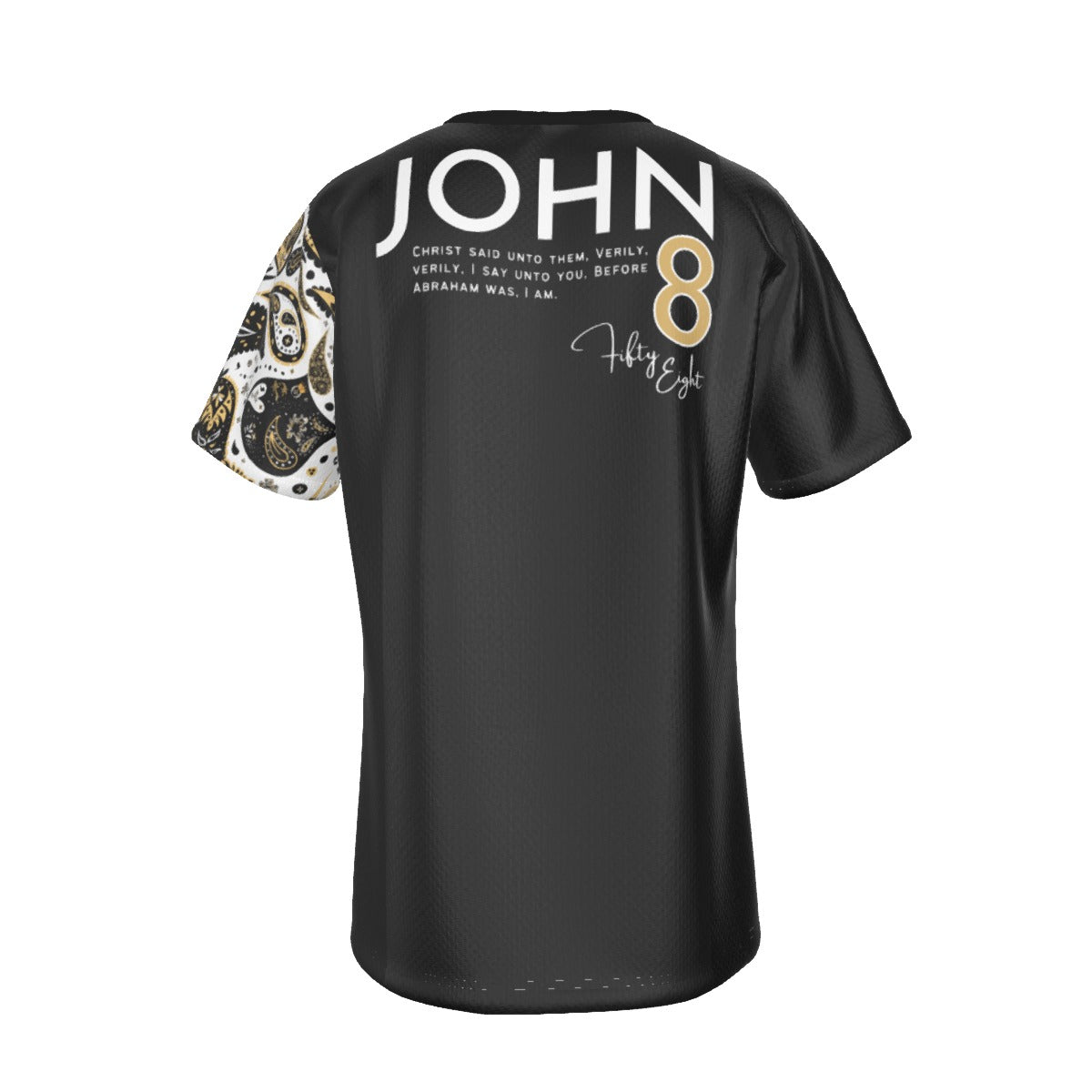 AHAYAH - I AM - John 8:58 Scripture Paisley Sleeve Black Jersey T Shirt - WearYnobe
