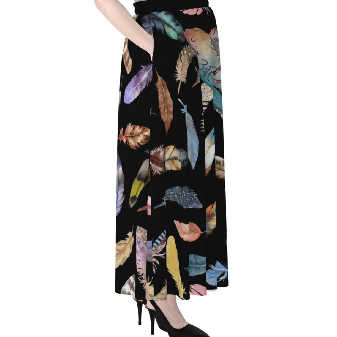 BELIEVE Feather Print Maxi Chiffon Skirt With Lining - WearYnobe