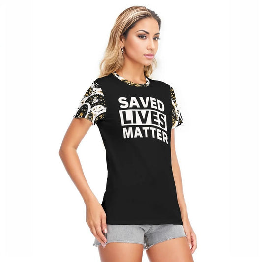 SAVED LIVES MATTER Paisley Sleeve Round Neck Cotton T Shirt - WearYnobe