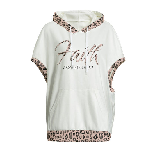 FAITH 2 Corinthians 5:7 Pink Leopard Print Sleeveless Cloak Hoodie With Pockets - WearYnobe