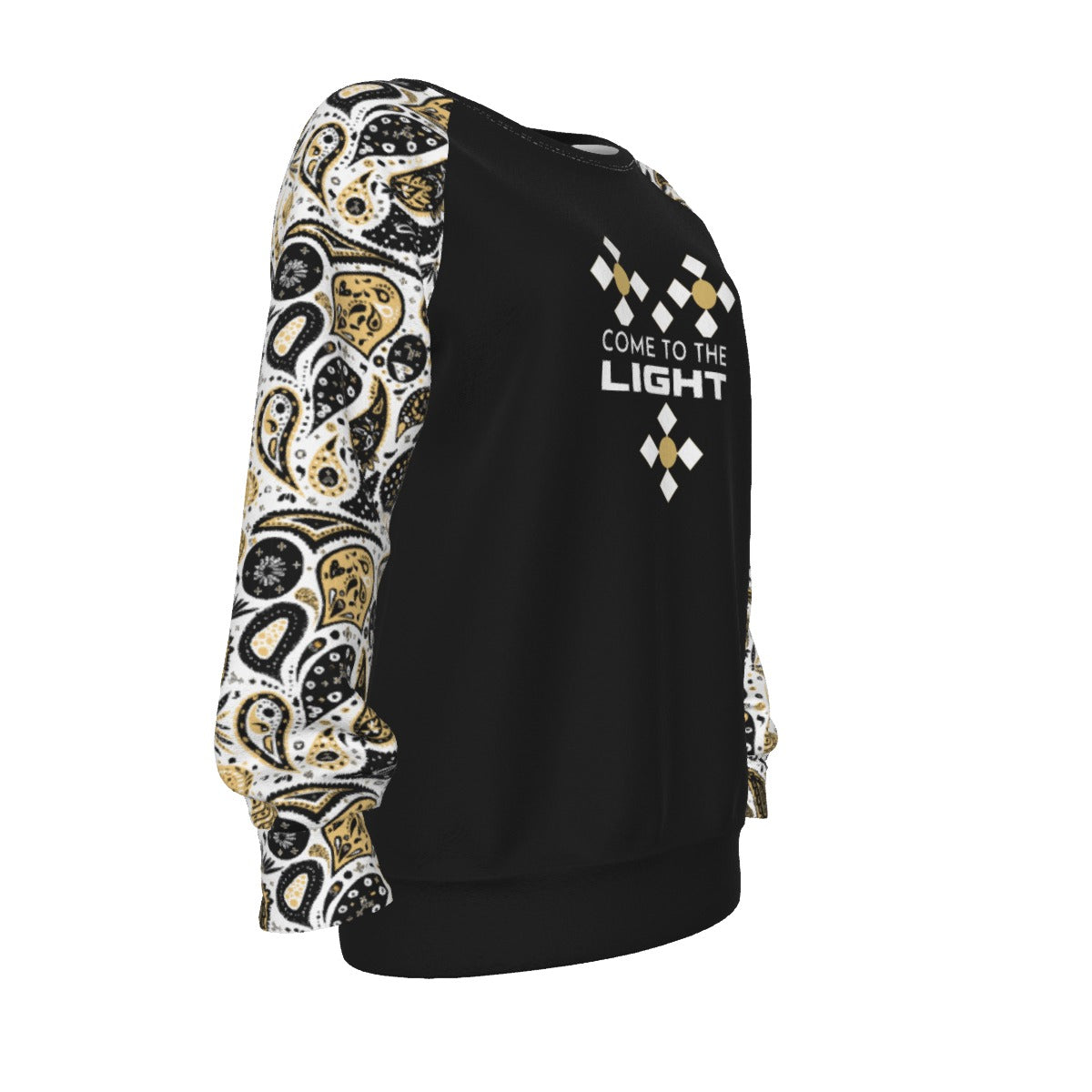 COME TO THE LIGHT Black Paisley Sleeve Sweatshirt - WearYnobe