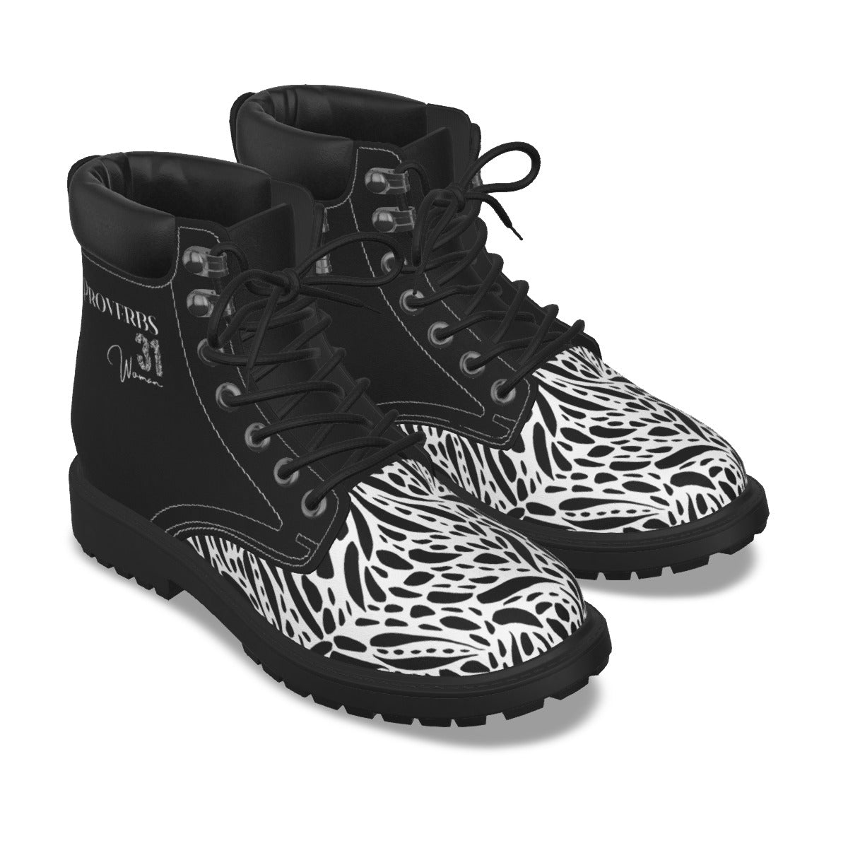 PROVERBS 31 Woman Black White Short Boots - WearYnobe