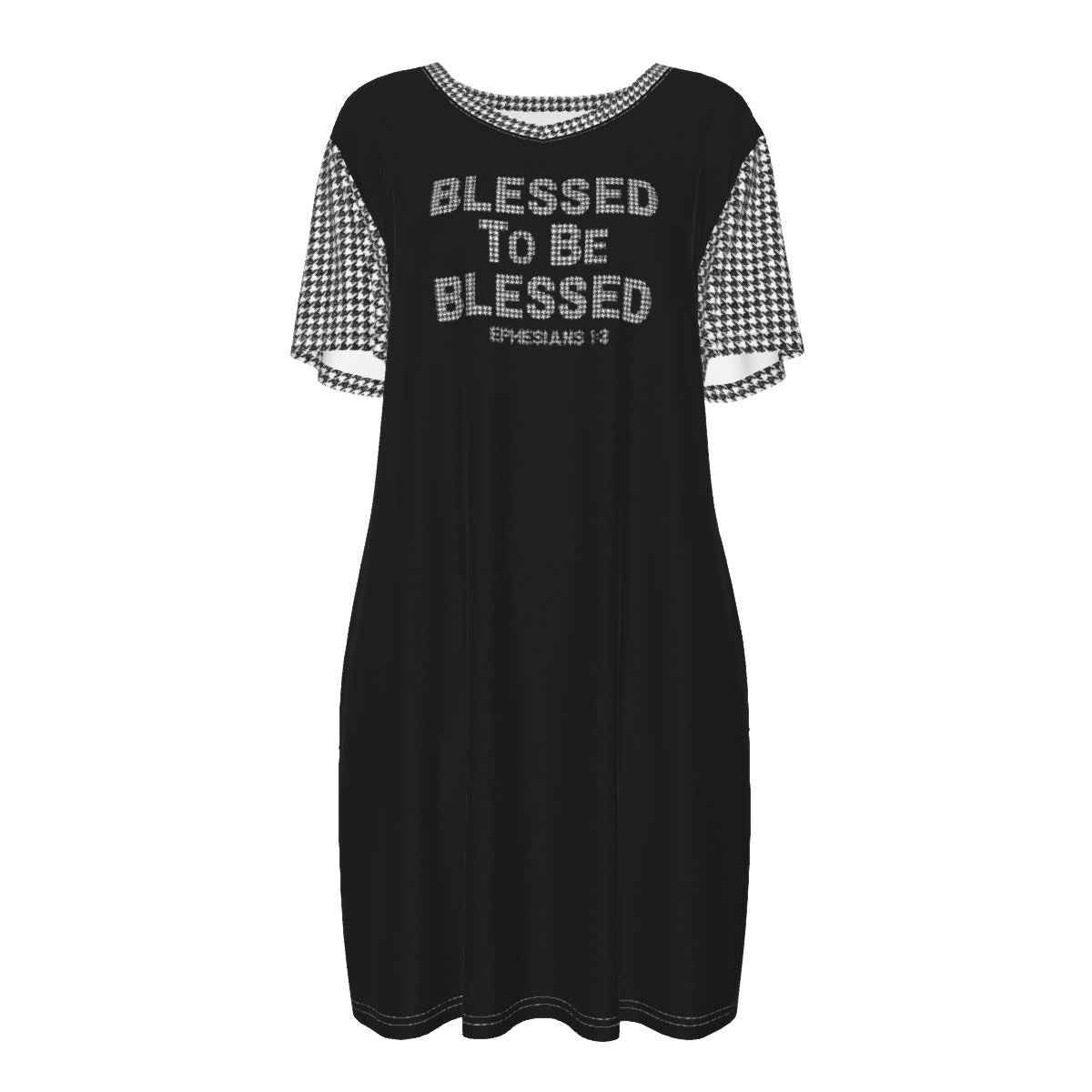 BLESSED TO BE BLESSED Ephesians 1:3 Houndstooth Pattern Cotton Dress - WearYnobe