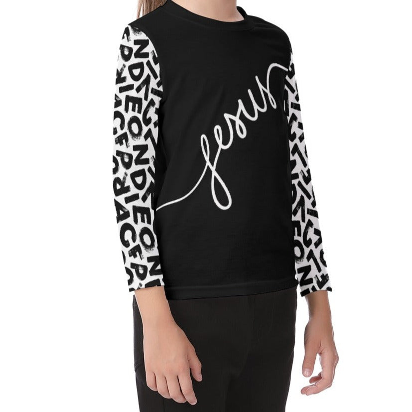 JESUS Letter Pattern Black Long Sleeve T Shirt