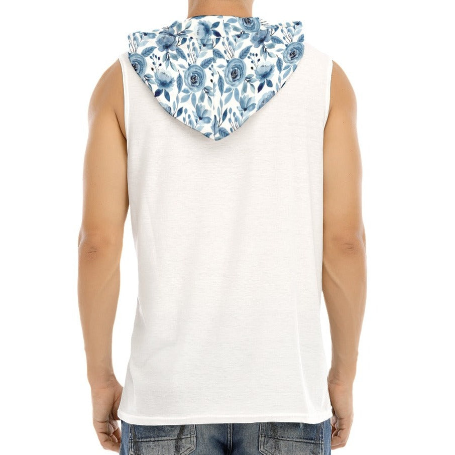 ONE GOD Blue Floral Sleeveless Hoodie Vest - WearYnobe