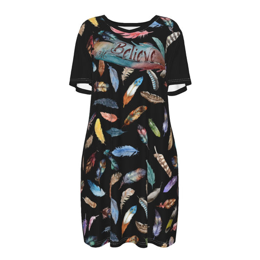 BELIEVE John 3:16 Feather Print Dress - WearYnobe
