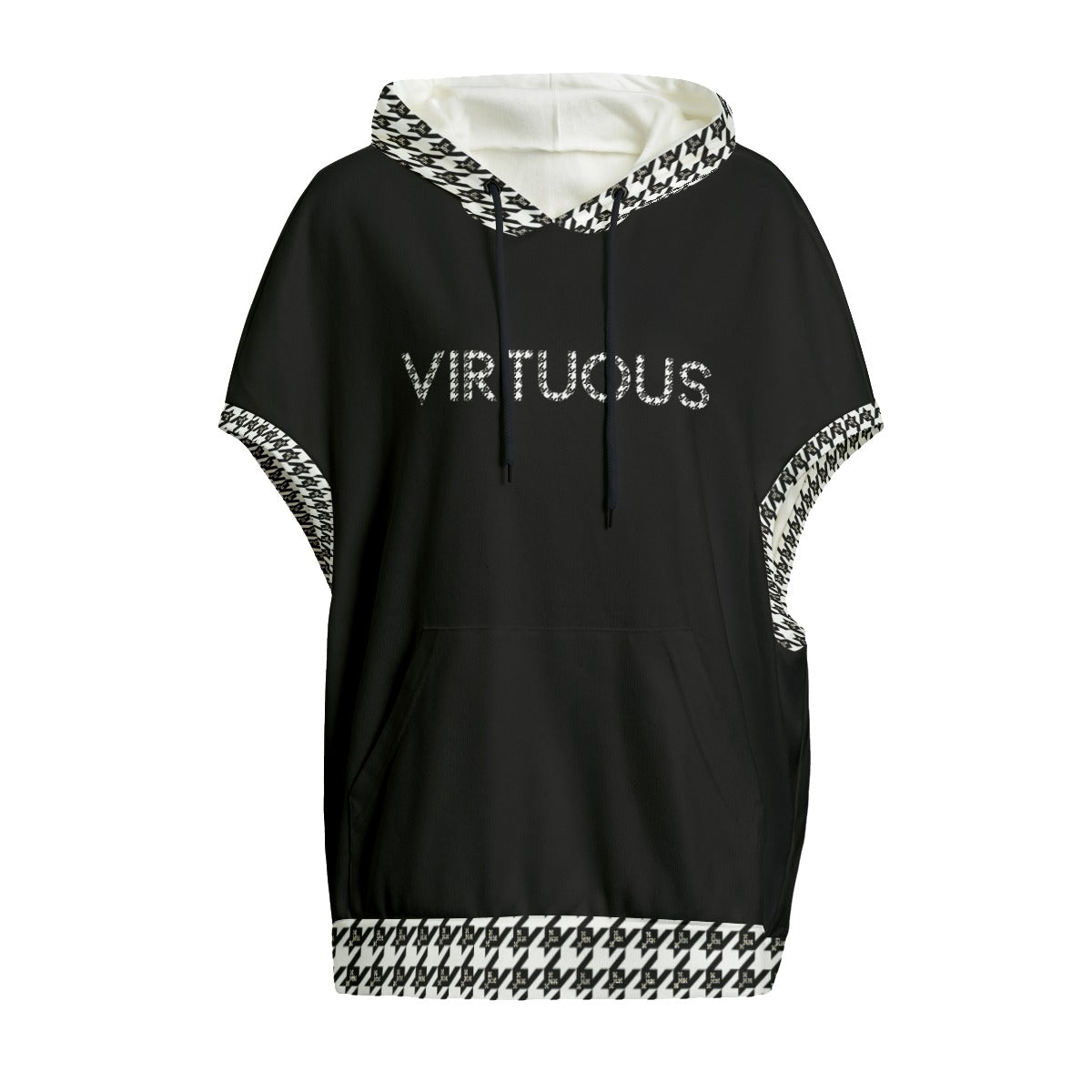 VIRTUOUS Houndstooth Print Knitted Fleece Cloak With Pockets - WearYnobe