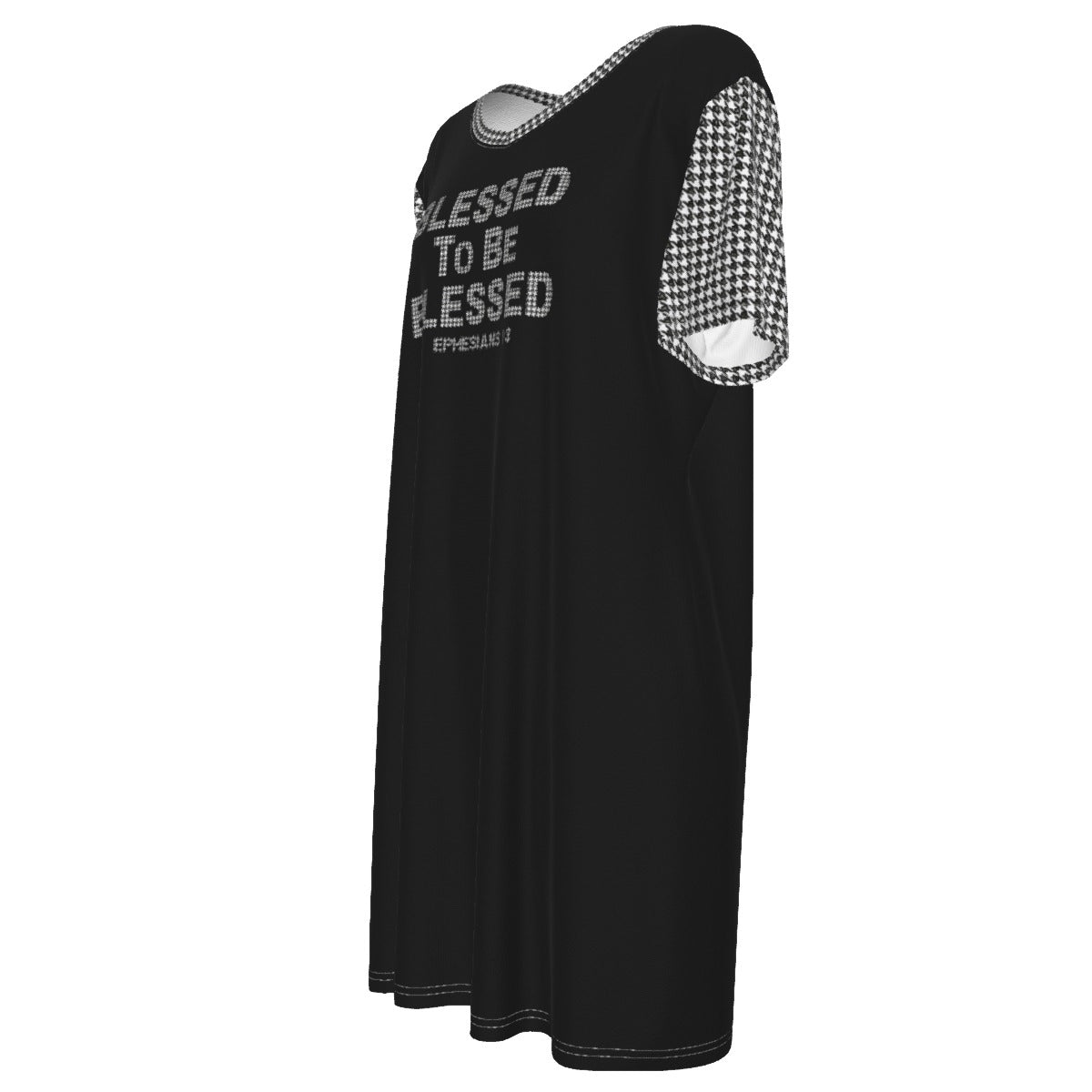 BLESSED TO BE BLESSED Ephesians 1:3 Houndstooth Pattern Cotton Dress - WearYnobe