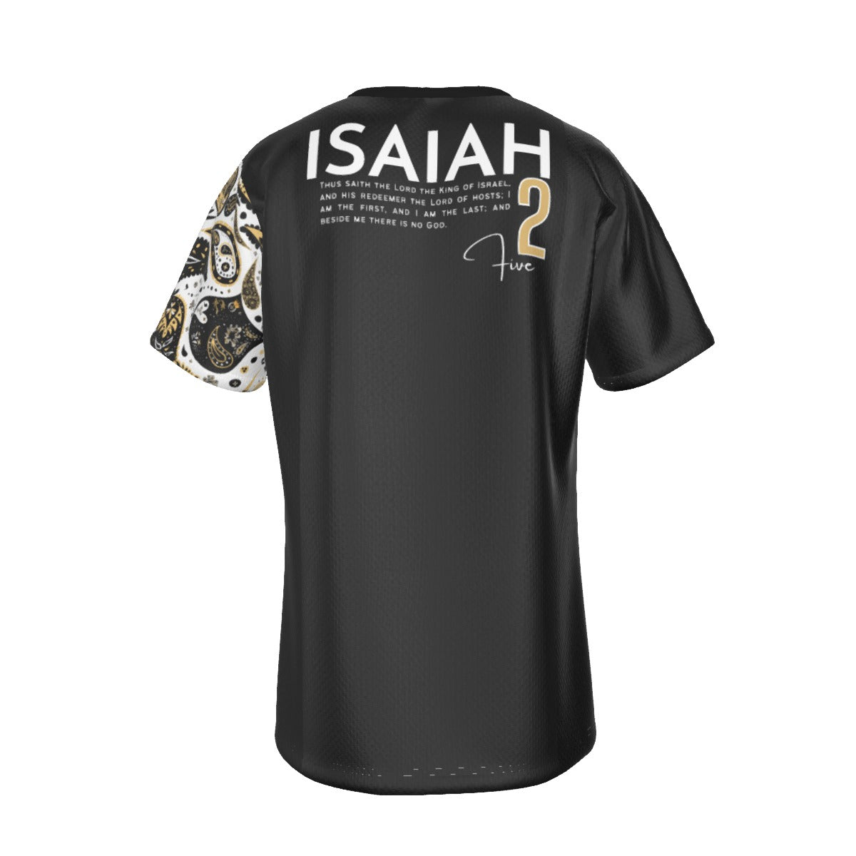 ONE GOD Isaiah 2:5 Scripture Paisley Sleeve Black T Shirt - WearYnobe