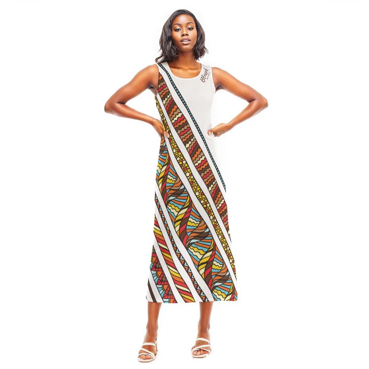 BLESSED Multicolor Pattern Tank Top Long Dress