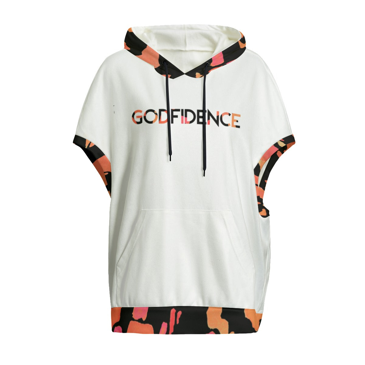 GODFIDENCE Pink Orange and Black Camouflage Print Knitted Fleece Cloak With Pockets - WearYnobe