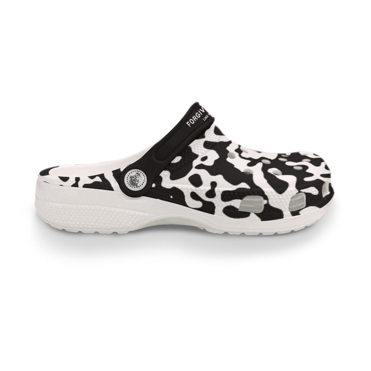 Women's FORGIVENESS Black and White Camouflage Clogs - WearYnobe