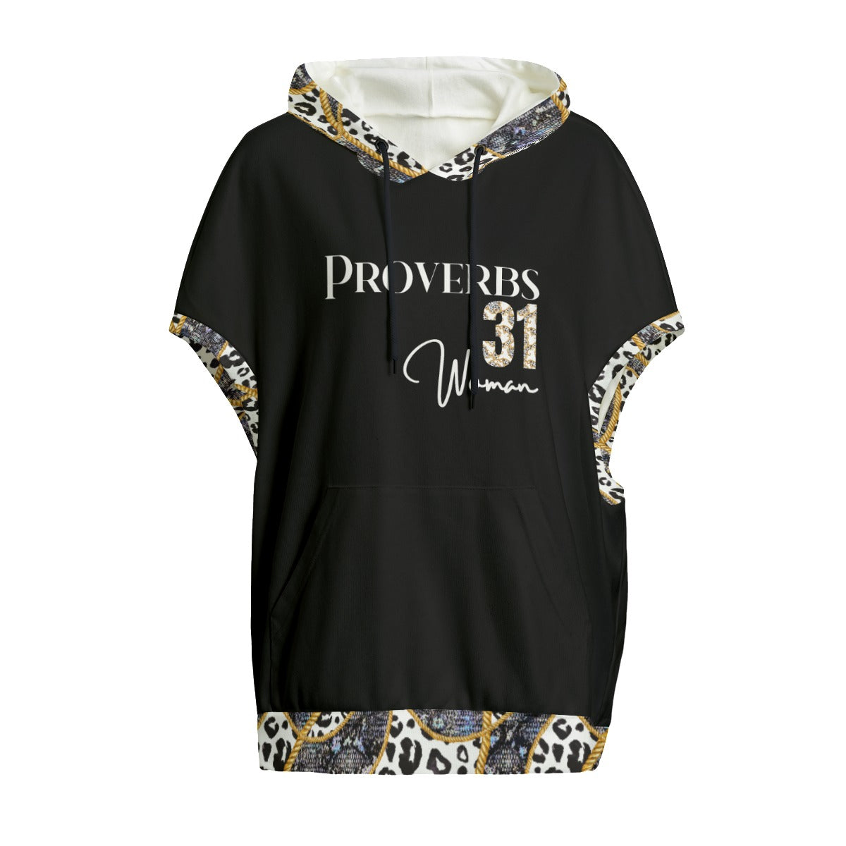 PROVERBS 31 Woman Leopard Print Knitted Fleece Cloak With Pockets - WearYnobe