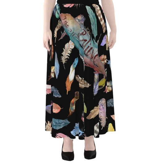 BELIEVE Feather Print Maxi Chiffon Skirt With Lining - WearYnobe