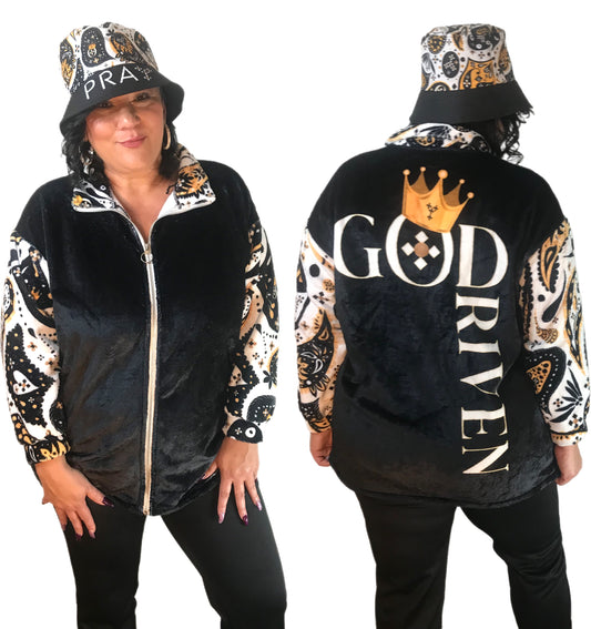 GOD DRIVEN Plus Size Borg Plush Fleece Paisley Sleeve Coat - WearYnobe